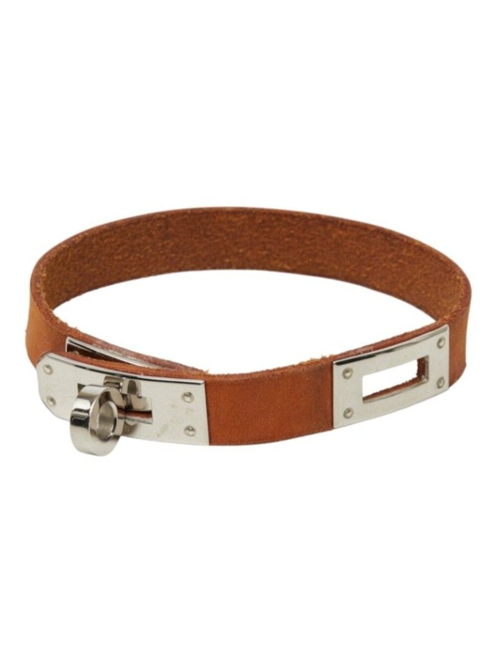 Hermes Kelly Double Tour Bracelet Brown Silver Leather Metal